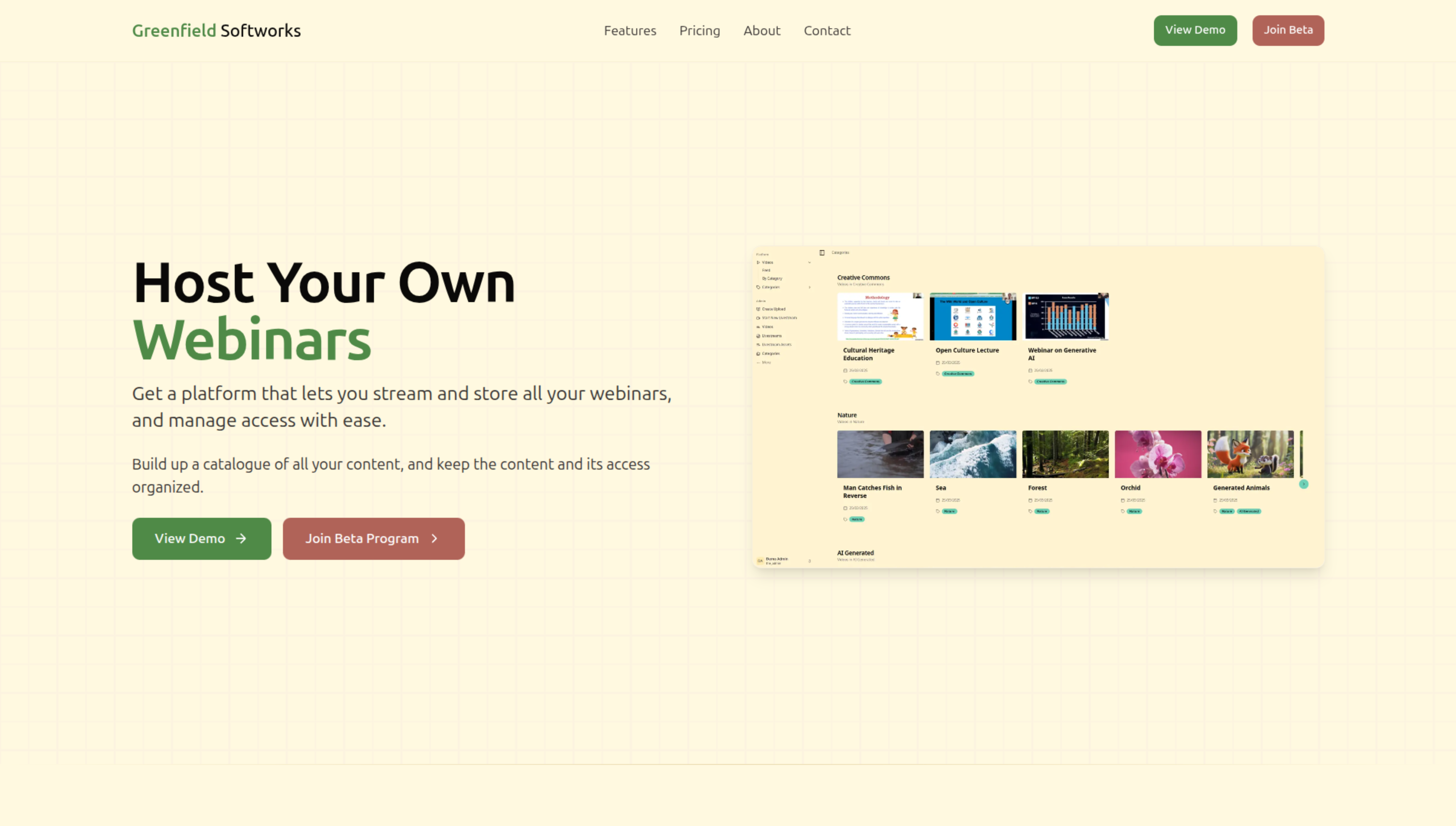 A screenshot of the Greenfield Softworks website